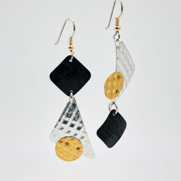 Architectural modern geometric dangle earrings. Handmade, lightweight, one-of-a-kind. Textures, rivets, great details! By DianaHDesigns! picture