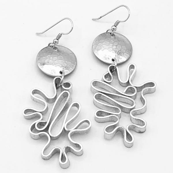 Cosmic Zen Splat Flower Handmade Earrings by DianaHDesigns. Silver Aluminum, Contemporary, Lightweight, Fun Statement Earrings...only Pair! picture