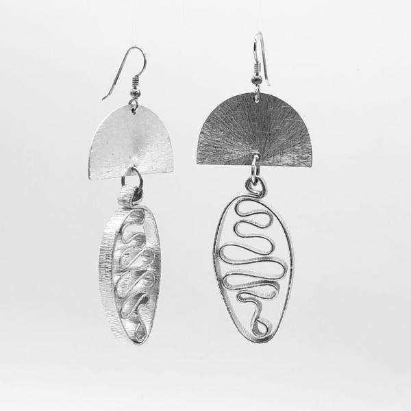 Bold silver aluminum statement earrings by DianaHDesigns. Handmade, contemporary, geometric, lightweight and graceful! One-of-a-kind pair! picture