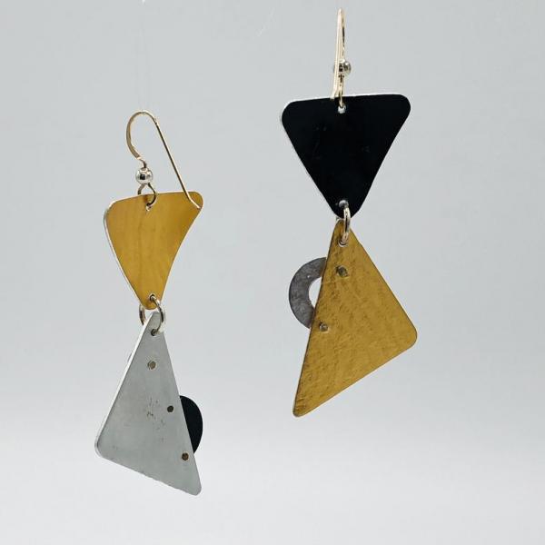 Asymmetrical, architectural and 3 dimensional geometric earrings! One-of-a-kind & lightweight. Textures, rivets for detail. DianaHDesigns picture