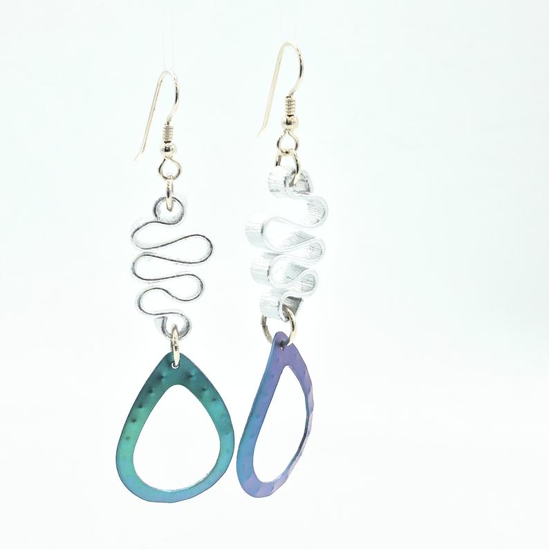 Titanium geometric statement earrings boldy contemporary, modern, fun, lightweight! Textured, one-of-a-kind, handmade, pierced dangles! picture