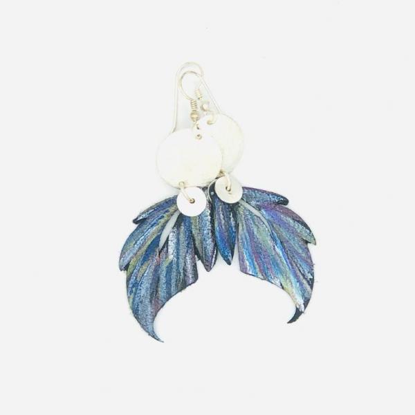 Leather feather earrings geometric, modern design. Hand painted recycled leather, one-of-a-kind. Artful Handmade Jewelry by DianaHDesigns! picture