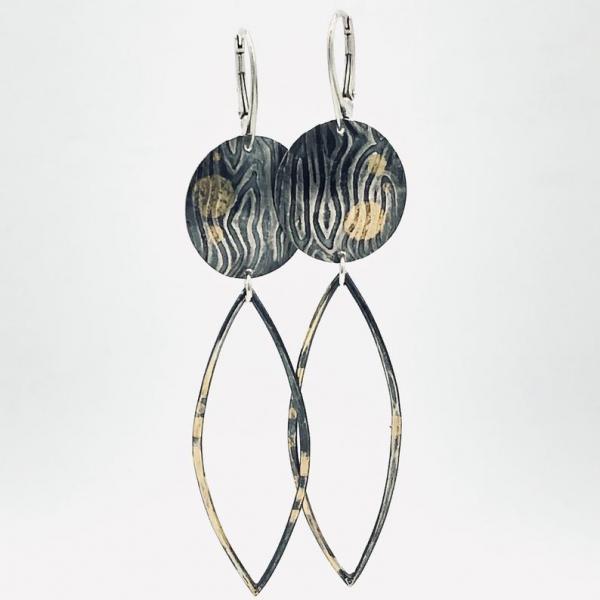 Modern & Contemporary Statement Keum-bo 24k Gold on Sterling Silver Dangle Earrings. DianaHDesigns/Artful Handmade Jewelry. One-of-a-kind! picture