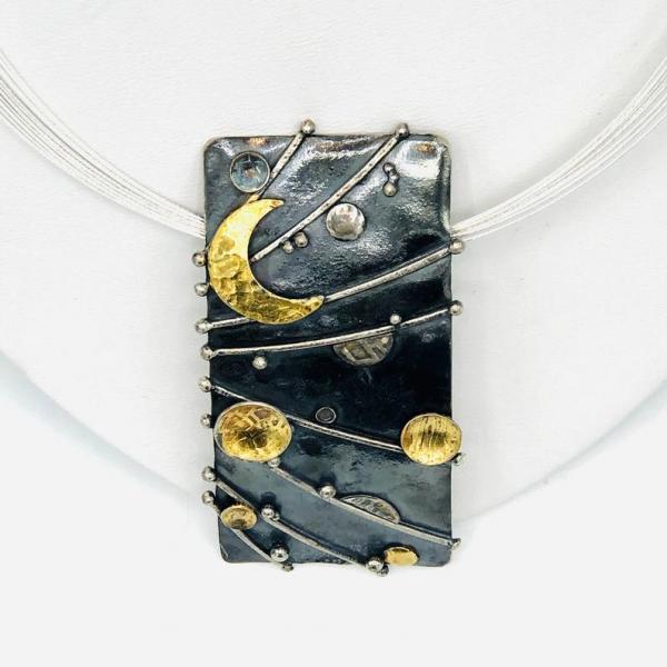 Celestial Keum-bo 24k Gold on Sterling Silver Pendant/Necklace. Artful Handmade Jewelry by DianaHDesigns. One-of-a-kind & truly stunning! picture