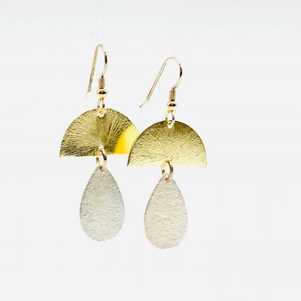 DianaHDesigns Contemporary Geometric Statement Earrings Half Moon/Tear Drop Lightweight Dangles Gold/Silver Tones, Sterling Silver Ear Wires picture