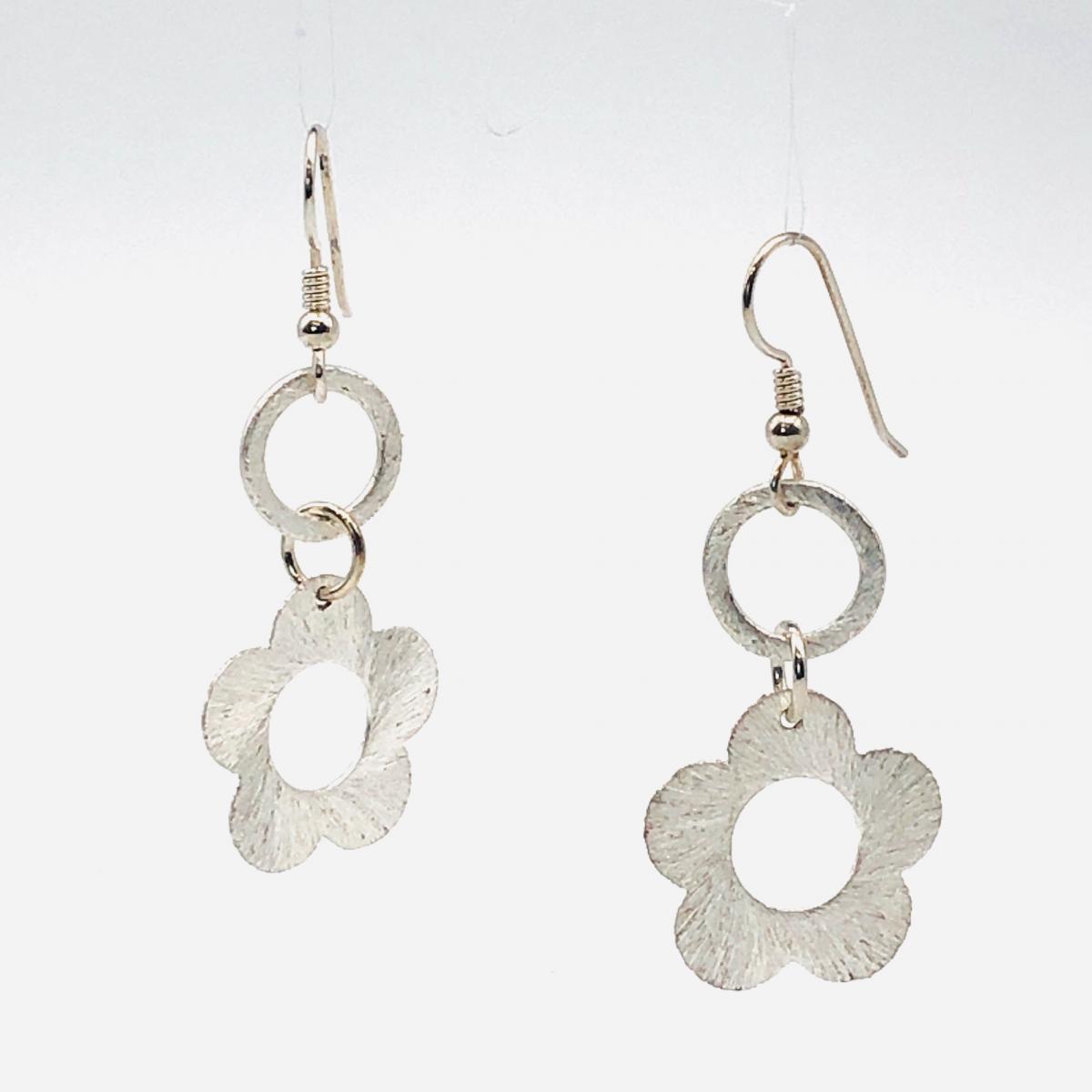Graceful silver flower earrings. DianaHDesigns fun contemporary dangles. Lightweight, beautiful brushed plated finish, sterling ear wires! picture