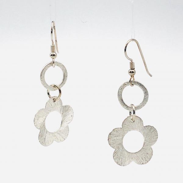 Graceful silver flower earrings. DianaHDesigns fun contemporary dangles. Lightweight, beautiful brushed plated finish, sterling ear wires! picture