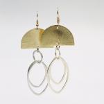 Bold geometric half moon dangle earrings two-tone gold/silver. Lightweight, sterling silver ear wires DianaHDesigns/Artful Handmade Jewelry