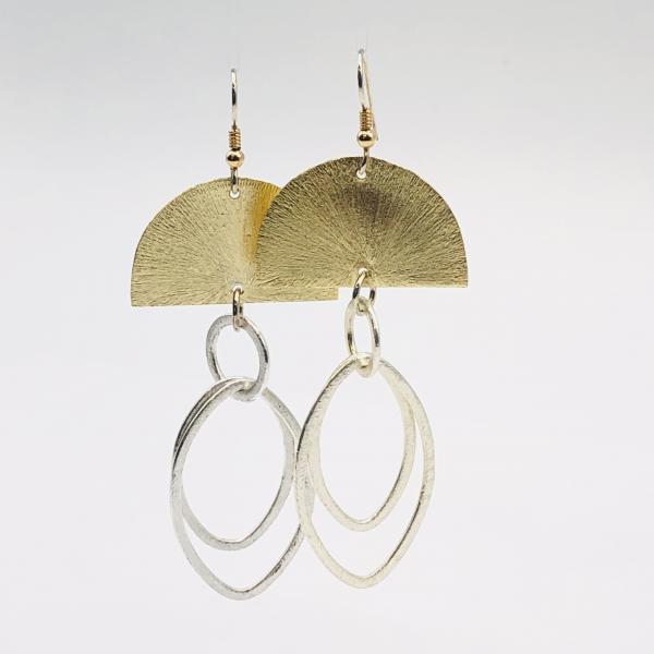 Bold geometric half moon dangle earrings two-tone gold/silver. Lightweight, sterling silver ear wires DianaHDesigns/Artful Handmade Jewelry picture