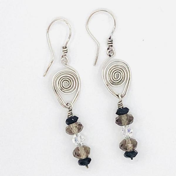 Modern design, boho appeal! Handmade Sterling Silver Dangle Earrings by DianaHDesigns. Crystals with Hand formed ear wires & wire detail! picture