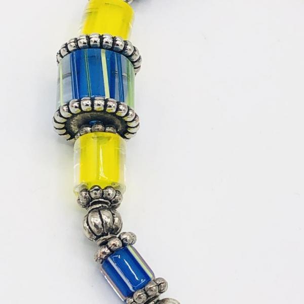 Blue and Yellow Bracelet by DianaHDesigns. Handmade Artisan Beaded Cane Glass, Silver Plated Beads & Toggle Clasp. Layer or wear alone!! picture