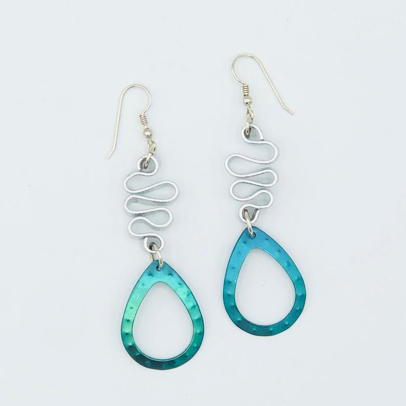 Titanium geometric statement earrings boldy contemporary, modern, fun, lightweight! Textured, one-of-a-kind, handmade, pierced dangles! picture