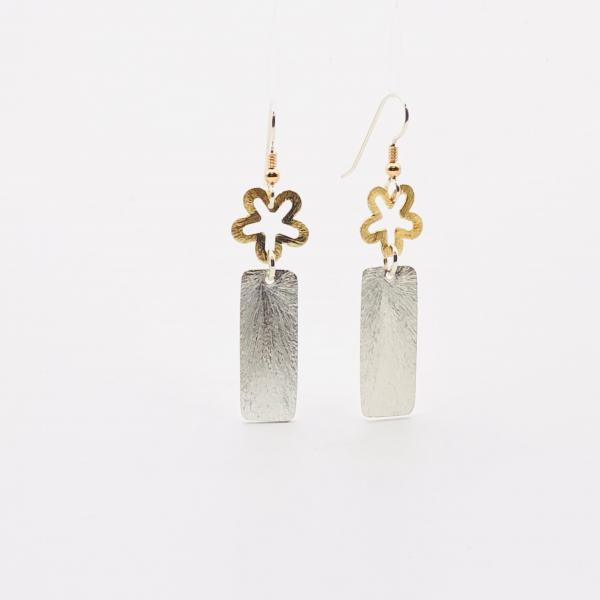 Geometric flower statement earrings. Bold, elegant in gold/silver tones. Lightweight, sexy dangles, sterling ear wires. By DianaHDesigns! picture