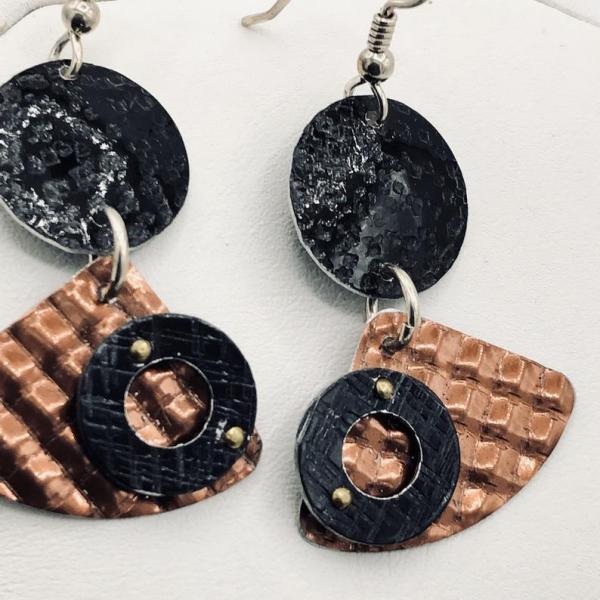 3 Dimensional architectural modern geometric earrings. Textures, rivets for depth & detail! Fun! Artful Handmade Jewelry by DianaHDesigns! picture