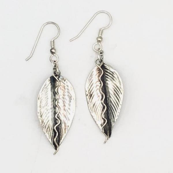 Sterling autumn leaf/vine dangle earrings Artful Handmade Jewelry by DianaHDesigns. Fall leaf shape, textured, oxidized and one-of-a-kind! picture