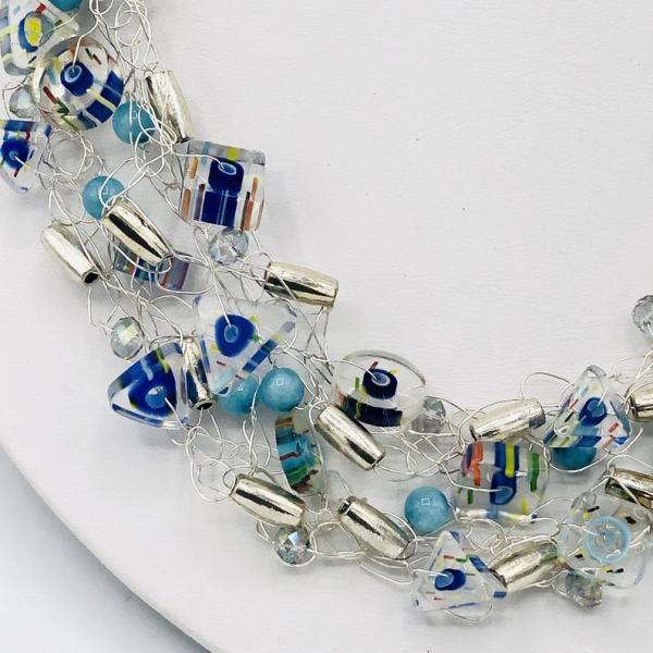 Handmade "Shades of Blue" Statement Necklace. One-of-a-kind, colorful cane glass, adjustable length, toggle clasp closure by DianaHDesigns picture