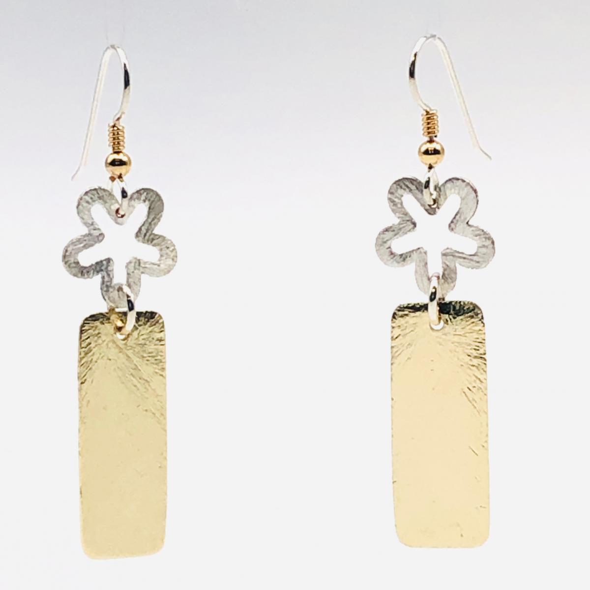 Geometric flower statement earrings. Bold, elegant in gold/silver tones. Lightweight, sexy dangles, sterling ear wires. By DianaHDesigns! picture