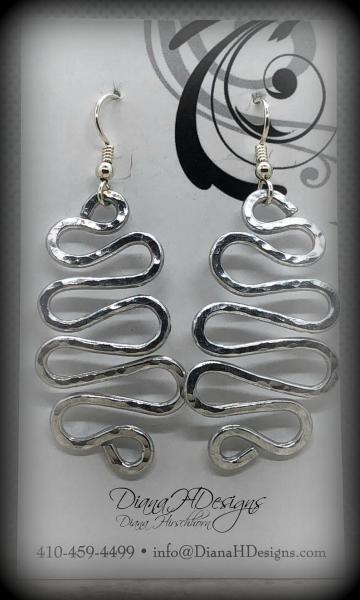 Silver aluminum statement earrings. Modern, graceful, curvy, sexy and so lightweight! Artful Jewelry by DianaHDesigns. One-of-a-kind pair picture