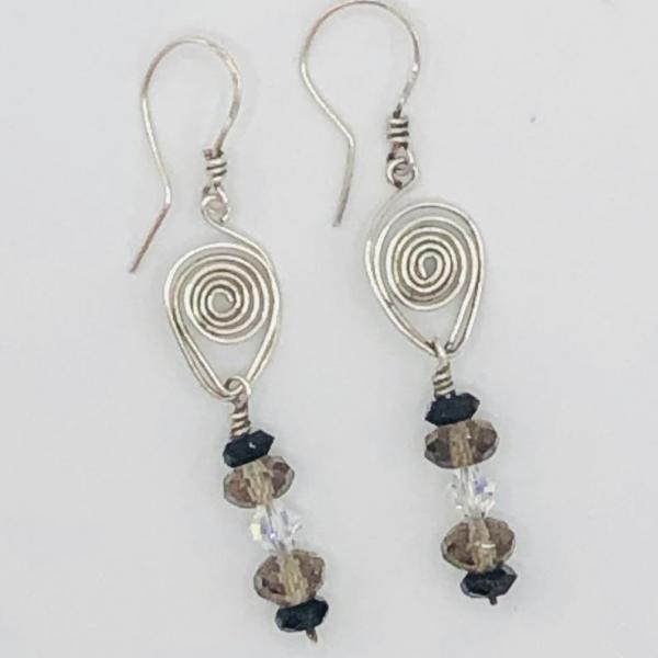 Modern design, boho appeal! Handmade Sterling Silver Dangle Earrings by DianaHDesigns. Crystals with Hand formed ear wires & wire detail! picture