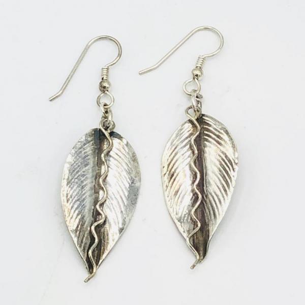 Sterling autumn leaf/vine dangle earrings Artful Handmade Jewelry by DianaHDesigns. Fall leaf shape, textured, oxidized and one-of-a-kind! picture