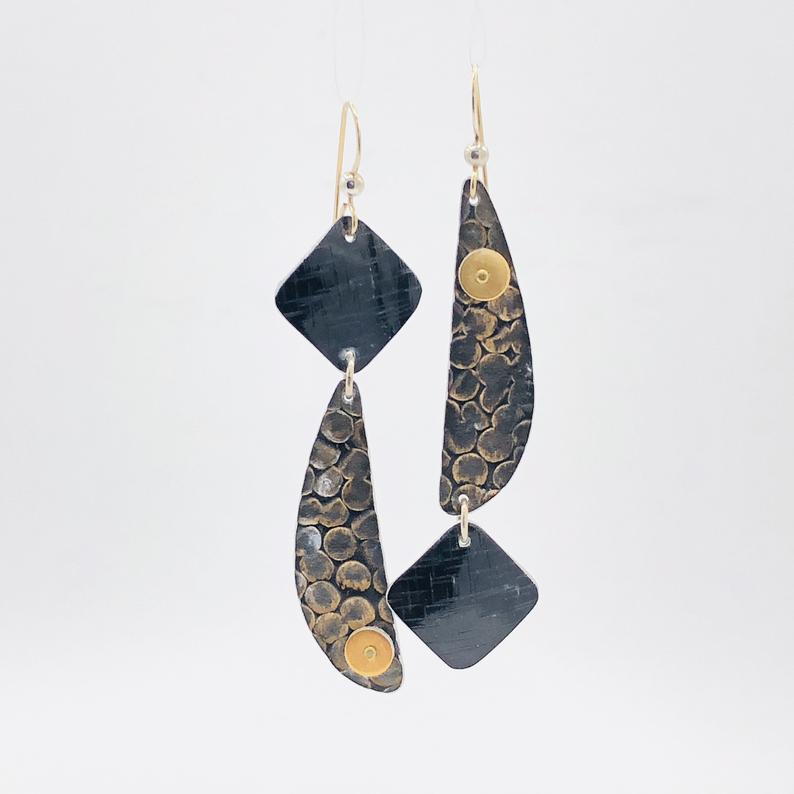 Asymmetrical, architectural, modern earrings. Animal pattern texture, lightweight black aluminum, one-of-a-kind. Handmade by DianaHDesigns picture