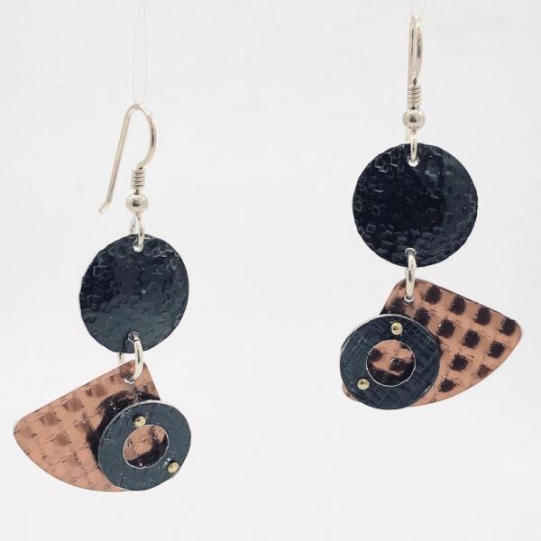 3 Dimensional architectural modern geometric earrings. Textures, rivets for depth & detail! Fun! Artful Handmade Jewelry by DianaHDesigns! picture