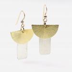Contemporary geometric dangle earrings half moon/rectangle shapes, gold/silver tones. Lightweight w/ gold-filled ear wires. DianaHDesigns