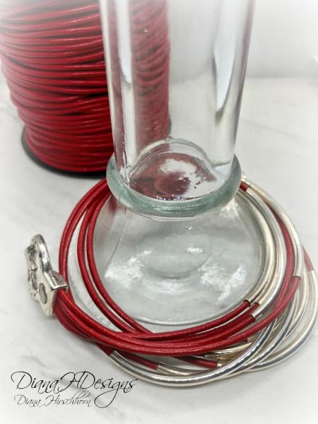 Red Leather Multi-Strand Double Wrap Bracelet with Silver Tone Beads, Magnetic Buckle Clasp. Artful Handmade Jewelry by Diana Hirschhorn picture