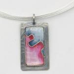 Diana Hirschhorn Modern Elegant Necklace Pink/Grey Cloisonné Enamel/Sterling Silver Contemporary, Geometric, One-of-a-Kind. Choice of chain!