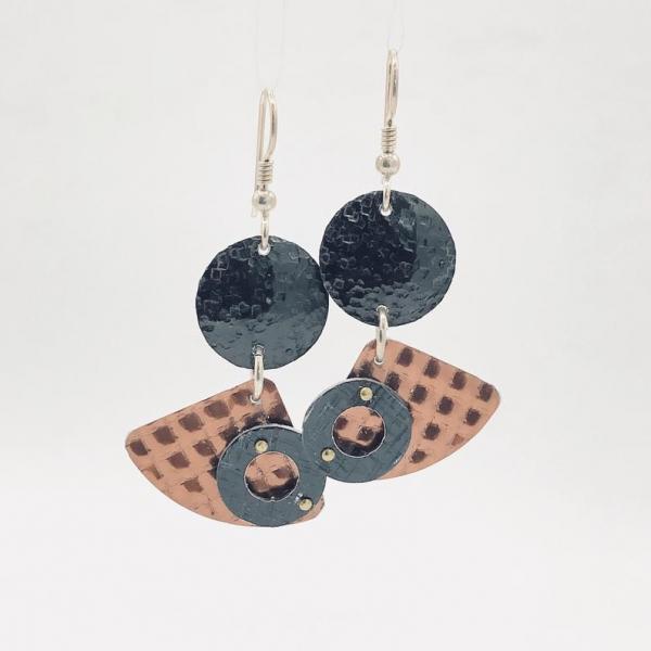 3 Dimensional architectural modern geometric earrings. Textures, rivets for depth & detail! Fun! Artful Handmade Jewelry by DianaHDesigns! picture