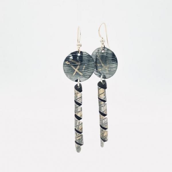 Modern, contemporary 24K gold/sterling silver industrial/architectural design earrings by DianaHDesigns. Oxidized, textured, one-of-a-kind! picture