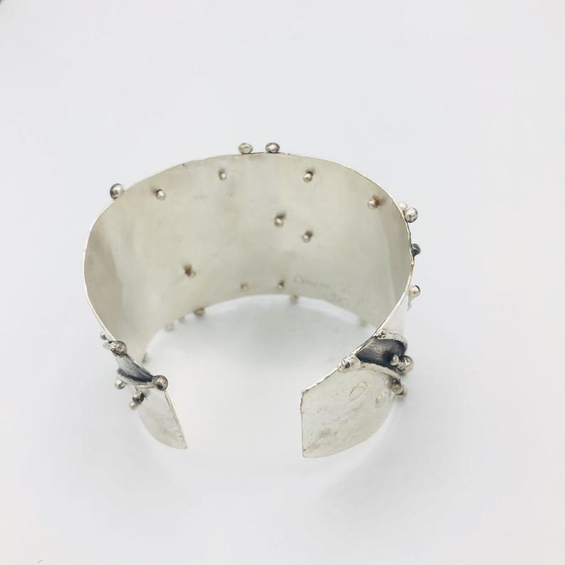 Sun/Moon/Stars reticulated sterling silver/24K gold/enamel cuff bracelet! Bold statement piece by DianaHDesigns/Artful Handmade Jewelry. picture