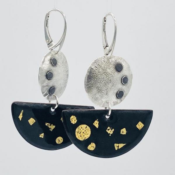 Reticulated sterling silver/24K gold/enamel modern bold half moon leverback earrings! DianaHDesigns/Artful Handmade Jewelry. Custom order. picture