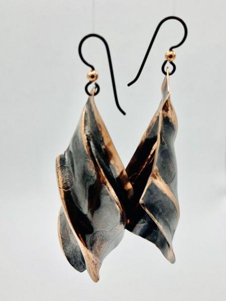 Leaf shaped fold-formed copper earrings in a deep chocolate brown are Handmade by DianaHDesigns. One-of-a-kind, organic, edgy, modern, boho! picture