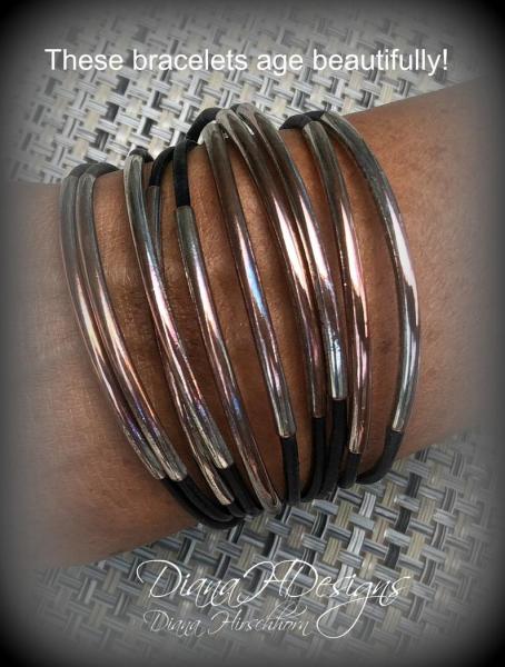 Boho Black Leather Bracelet Stackable Magnetic Multi-Strand Double Wrap. Many Colors Available! Artful Handmade Jewelry by DianaHDesigns! picture