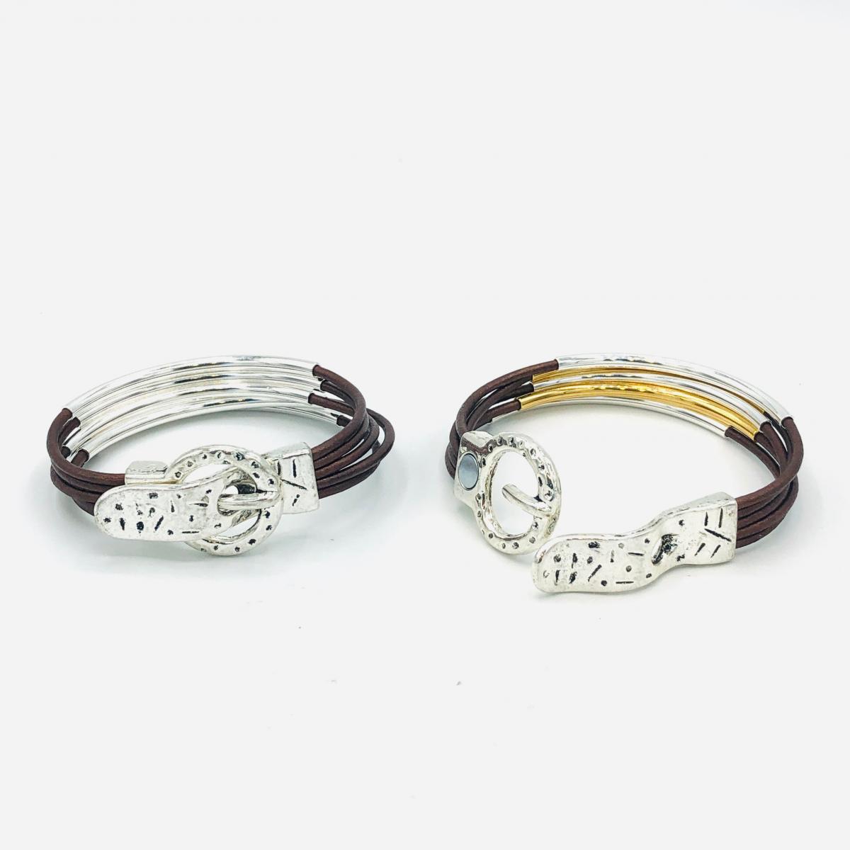 Metallic Brown Boho/Modern Artisan Leather Multi-Strand Stackable Wrap Bracelet.  Unique Magnetic Clasp. DianaHDesigns picture