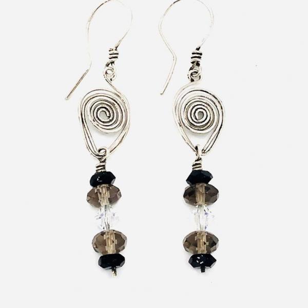 Modern design, boho appeal! Handmade Sterling Silver Dangle Earrings by DianaHDesigns. Crystals with Hand formed ear wires & wire detail! picture