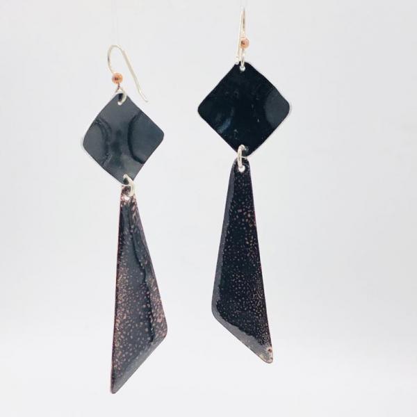 Menswear influence! Handmade earrings in black/copper enamel geometric one-of-a-kind dangles w/ sterling silver ear wires handmade unique! picture