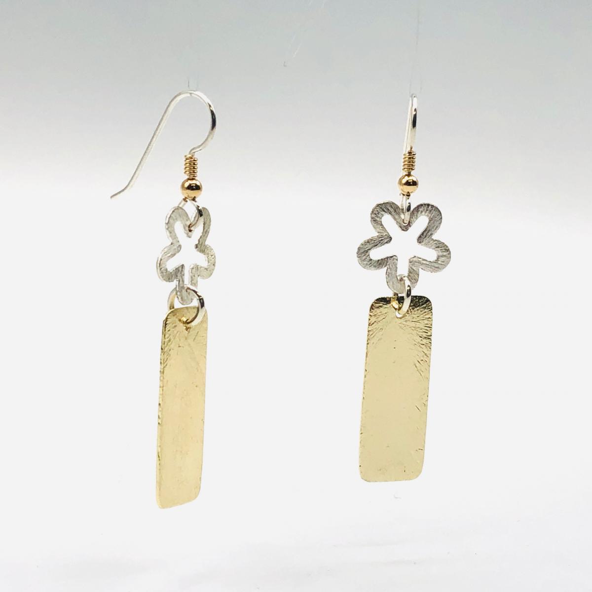 Geometric flower statement earrings. Bold, elegant in gold/silver tones. Lightweight, sexy dangles, sterling ear wires. By DianaHDesigns! picture
