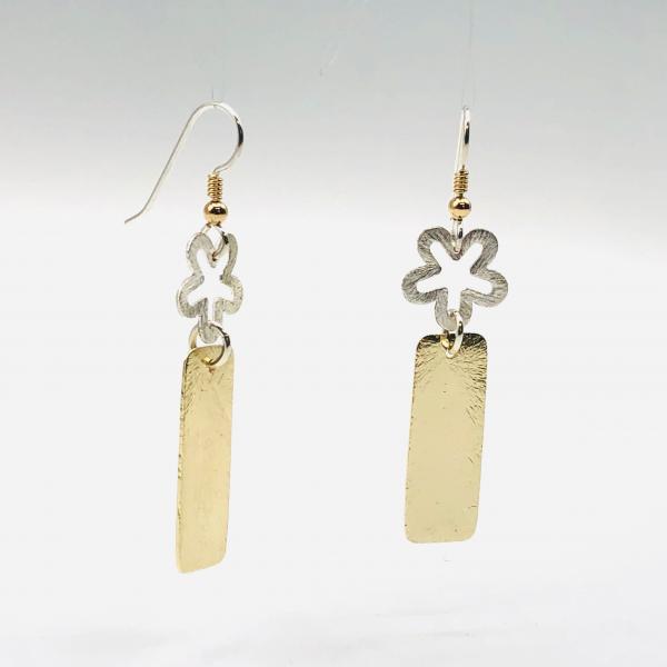 Geometric flower statement earrings. Bold, elegant in gold/silver tones. Lightweight, sexy dangles, sterling ear wires. By DianaHDesigns! picture