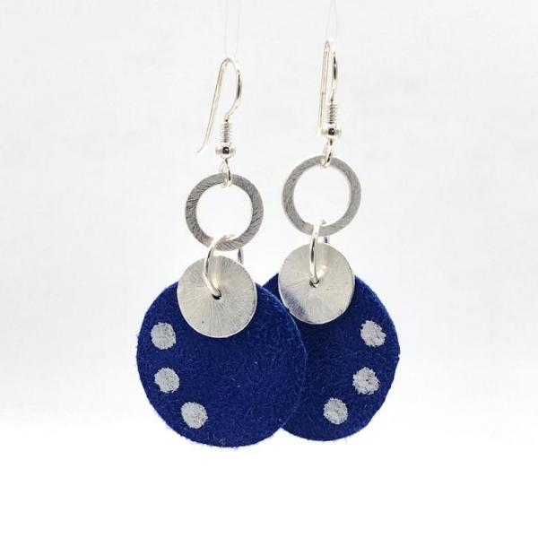 Modern, bold Blue Suede leather earrings. Hand painted, geometric, contemporary design with sterling silver ear wires. By DianaHDesigns! picture