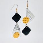 Architectural modern geometric dangle earrings. Handmade, lightweight, one-of-a-kind. Textures, rivets, great details! By DianaHDesigns!
