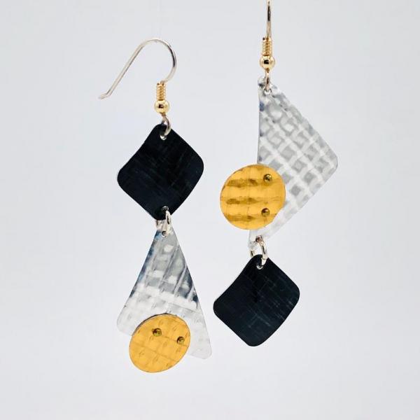 Architectural modern geometric dangle earrings. Handmade, lightweight, one-of-a-kind. Textures, rivets, great details! By DianaHDesigns! picture