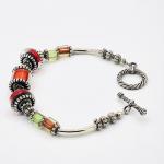 Rainbow Glass Bracelet by DianaHDesigns. Handmade Artisan Beaded with Cane Glass, Silver Plated Beads & Toggle Clasp. Layer or wear alone!