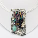 Reticulated Sterling Silver and Heather Handmade Pendant Necklace. Artful Jewelry by DianaHDesigns. One-of-a-kind, Earrings available too!