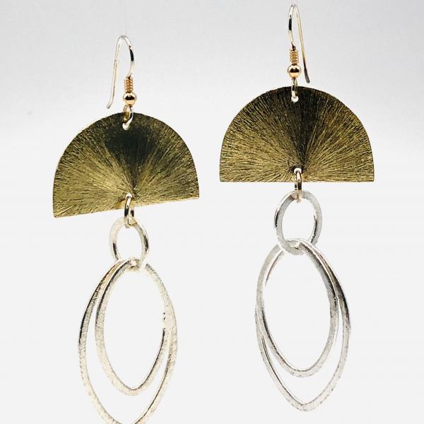 Bold geometric half moon dangle earrings two-tone gold/silver. Lightweight, sterling silver ear wires DianaHDesigns/Artful Handmade Jewelry picture