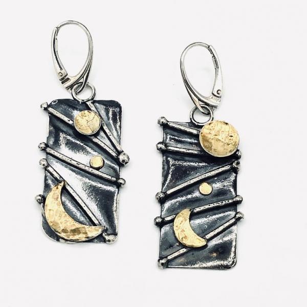 Celestial Keum-bo 24k Gold on Sterling Silver Dangle Earrings. Artful Handmade Jewelry by DianaHDesigns. One-of-a-kind and truly gorgeous! picture