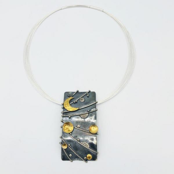 Celestial Keum-bo 24k Gold on Sterling Silver Pendant/Necklace. Artful Handmade Jewelry by DianaHDesigns. One-of-a-kind & truly stunning! picture