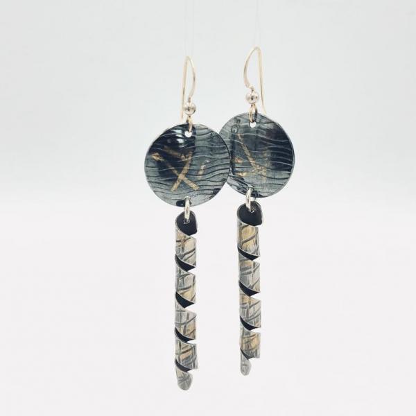 Modern, contemporary 24K gold/sterling silver industrial/architectural design earrings by DianaHDesigns. Oxidized, textured, one-of-a-kind! picture