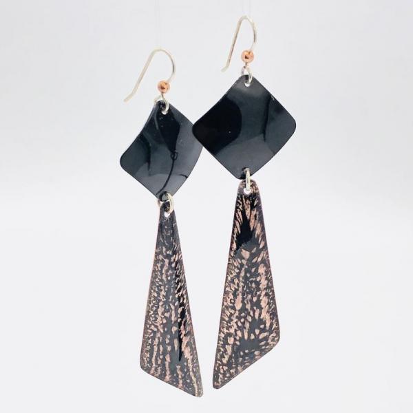 Menswear influence! Handmade earrings in black/copper enamel geometric one-of-a-kind dangles w/ sterling silver ear wires handmade unique!